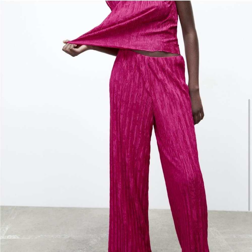 Zara Pink Wide Leg Jumpsuit with Pleated Texture - Picture 3 of 11